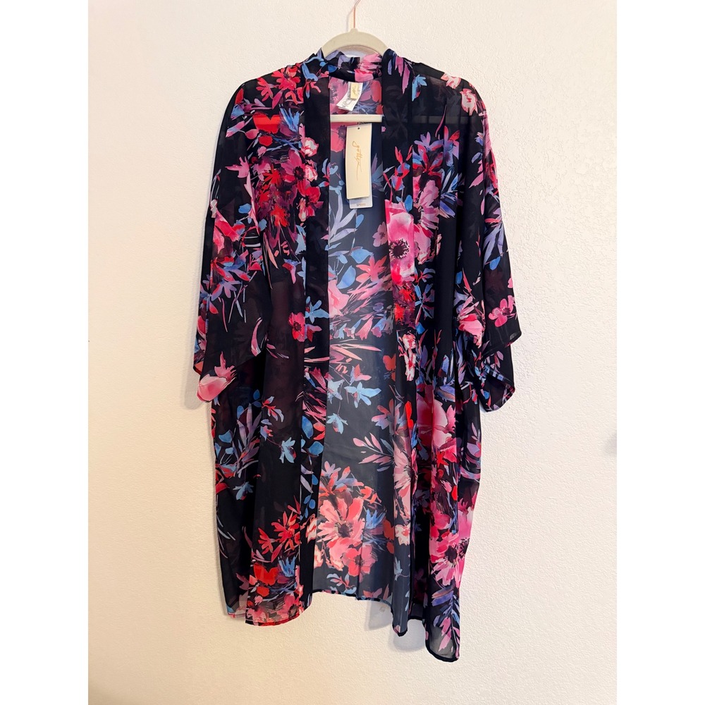 Gottex Womens Floral Open Kimono Swim Cover Up Multi Color XL 21CB727 NEW